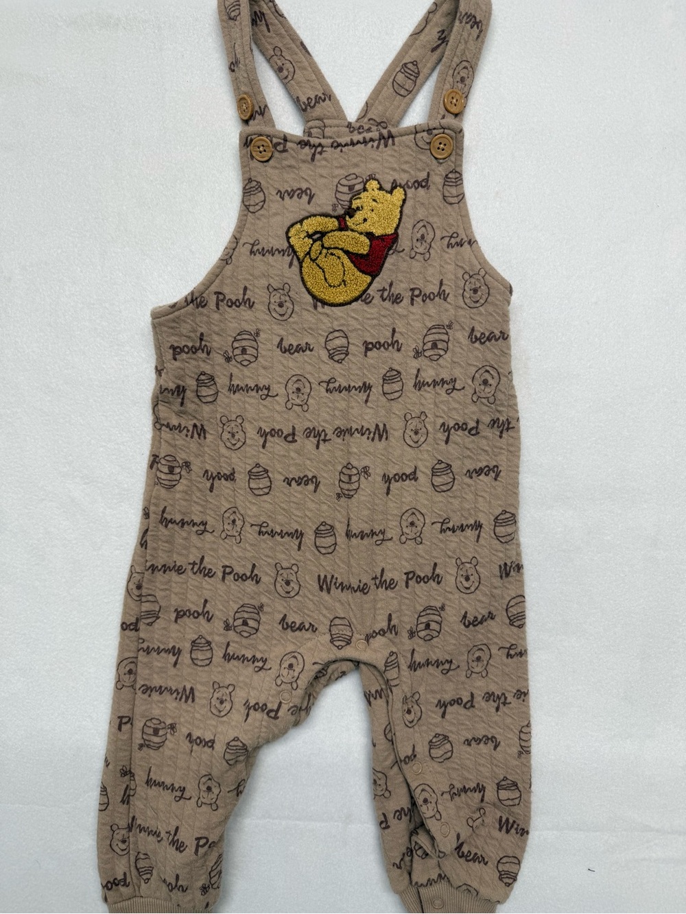 Disney Baby Winnie The Pooh 18m Quilted Overalls Romper Brown Embroidered